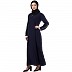A-line abaya with piping at sleeves-Navy-blue-white
